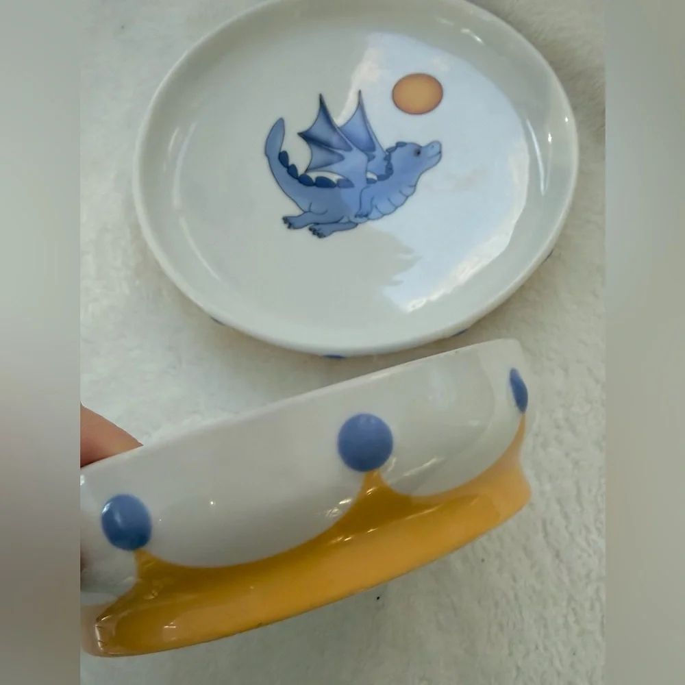 IKEA Smaskig Vintage 1999 Flying Dragon Plate & Bowl Set Porcelain 16558 Footed